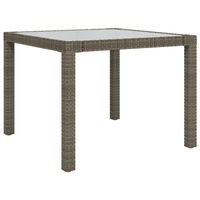 vidaXL Tuintafel 90x90x75 cm gehard glas en poly rattan grijs - thumbnail