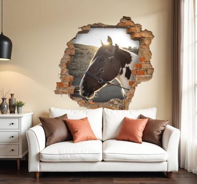 3D muursticker woonkamer met paardenhoofden