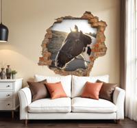3D muursticker woonkamer met paardenhoofden