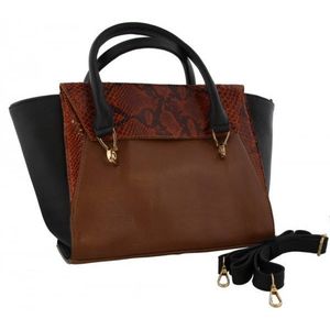 Mh bijoux Schoudertas dames 24 x 41 cm leer zwart/bruin 2-delig