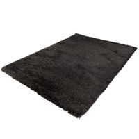 Hoogpolig Gerecycled Floki vloerkleed Antraciet-Ø 120 cm