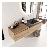Mondiaz Bukla 140cm badmeubel met module 60 kleur washed oak 2 lades met wastafel rechts zonder kraangat kleur urban