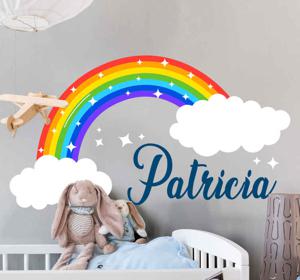 Babykamer muurstickers Gepersonaliseerde sparkly regenboog