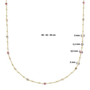 Ketting Bolletjes geelgoud-toermalijn roze-wit-oranje-bruin 40-44 cm