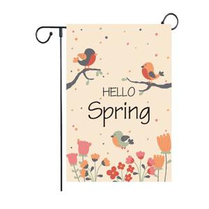 Hello Spring Welcome Garden Flag 12 x 18 Inch Burlap Yard Flag Double Sided Printed Holiday Outdoor Decor Flag