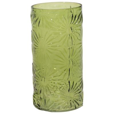 Mega Collections Bloemenvaas Debby - groen - glas - bloem relief - 15 x 35 cm