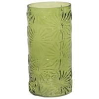 Mega Collections Bloemenvaas Debby - groen - glas - bloem relief - 15 x 35 cm