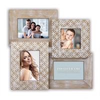 Multi fotolijst met houten frame naturel/wit vintage met 4 lijstjes geschikt voor diverse maten foto   -