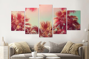 Karo-art Schilderij -Palmbomen in de zon,    5 luik, 200x100cm, Premium print