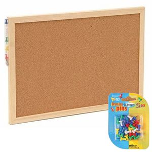 Prikbord incl. 25x punaises gekleurd - 30 x 45 cm - kurk   -