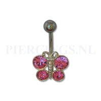 Navelpiercing sterling zilver vlinder roze