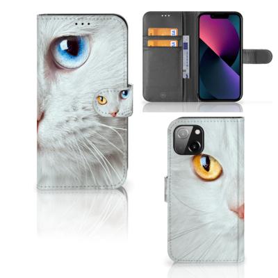 Apple iPhone 13 | Telefoonhoesje | Met pasjeshouder | Witte Kat