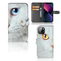 Apple iPhone 13 | Telefoonhoesje | Met pasjeshouder | Witte Kat