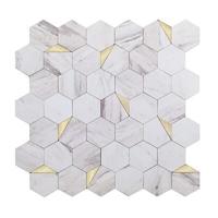 Mozaïek Isodeco Steenstrip Hexagon Zelfklevend 28.0x29.0 cm Goud Wit Marmer Isodeco