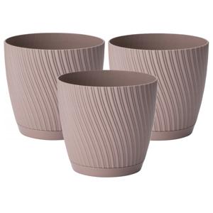 Form Plastic Plantenpot/bloempot Waves - 3x - kunststof - beige - D13 x H12 cm