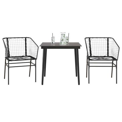 3-delige Tuinset poly rattan glas zwart