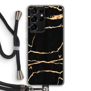 Gouden marmer: Samsung Galaxy S21 Ultra Transparant Hoesje met koord
