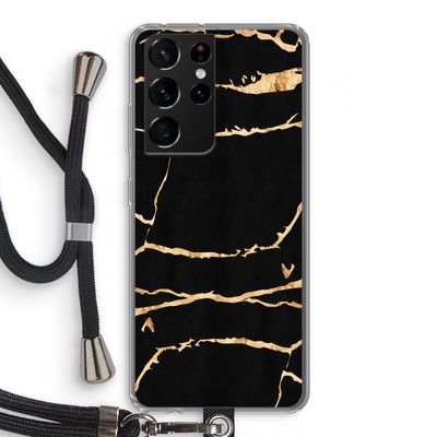 Gouden marmer: Samsung Galaxy S21 Ultra Transparant Hoesje met koord