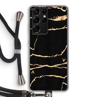 Gouden marmer: Samsung Galaxy S21 Ultra Transparant Hoesje met koord