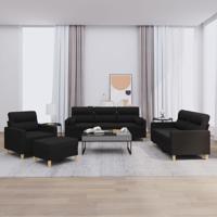 4-delige Loungeset met kussens stof zwart
