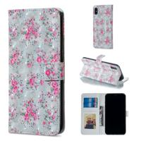 Roos patroon horizontale Flip lederen hoes for iPhone X, met houder & Card Slots & Foto Frame & portemonnee