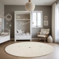 Karpet24 Alina Kids - Schattig - Ø 160 cm Rond Schaapdesign in Crème, Perfect voor de Kinderkamer