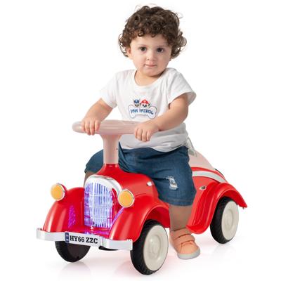 Rijdauto Klassiek Voet-naar-vloer Rijdend Voertuig met Stuur Toeter LED-koplampen Rood