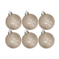 6x stuks kunststof glitter kerstballen champagne 6 cm - Kerstbal