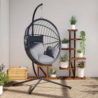VidaXL Hangstoel met standaard rattan en staal lichtgrijs
