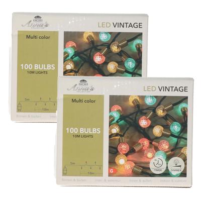 Lichtsnoer - 2x - vintage bolletjes - 100 led lampjes - groen/rood/wit - 10 m -sfeerverlichting
