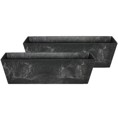 Ter Steege Plantenbak - 2x - gerecycled kunststof - zwart - 74 x 17 cm - Binnen en buiten gebruik