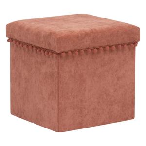 Poef/krukje/hocker Arabic - Opvouwbare zit opslag box - fluweel Steenrood - D38 x H38 cm