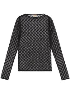 Gucci blouse en tulle à broderies GG - Noir