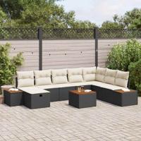 Tuinbankenset met kussen 9 pcs Zwart poly rattan