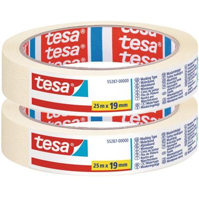 Tesa Afplaktape - 2x rol - wit - 19 mm x 25 m - schilderstape - maskeertape