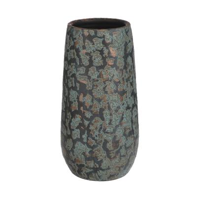 Vaas - flakes groen/koper - 35 x 17 cm - keramiek - bloemenvaas - plantenpot