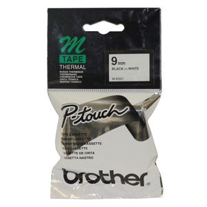 Brother M tape voor P-Touch 9 mm, niet-gelamineerd, zwart op wit