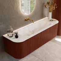 Badmeubel Mondiaz Kurve-Dlux | 150 cm cm | Meubelkleur Ruby | Wastafelkleur Frappe | Solid surface | Wasbak midden spoelbak | Zonder kraangat(en)