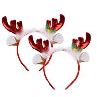 Kerst diadeems/haarbanden - 2x - rendier gewei met oren - rood - polyester - accessoires