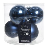 6x Donkerblauwe glazen kerstballen 8 cm glans en mat - thumbnail