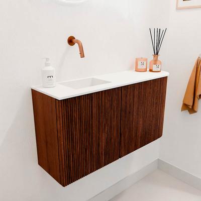 Toiletmeubel Mondiaz Joya | 81.6 cm | Meubelkleur Ruby | Faye wastafel Talc Links | Zonder kraangat(en) Toiletmeubel Mondiaz Joya | 81.6 cm | Meubelkleur Ruby | Faye wastafel Talc Links | Zonder kraangat(en)