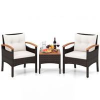 Tuinset 3-delige Balkonset Bestaande uit 2 Stoelen en 1 Tafel Rieten Tuinstoelen Terrasmeubilair met Rugleuning en Armleuningen Beige