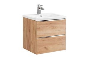 Comad Capri Oak badkamermeubel 60cm met witte wastafel en kraangat eiken