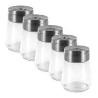 Home Deco Factory kruidenpotjes - 5x - glas - 80 ml - transparant - met strooier