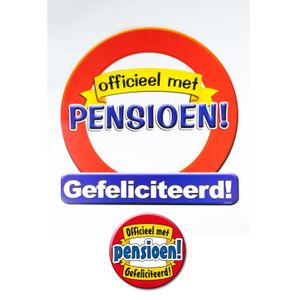 Huldebord Pensioen! gefeliciteerd verkeersbord met XXL button feestdecoratie