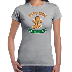 Fout kersttrui t-shirt voor dames - Gingerbread koekemannetje - grijs - Bite Me