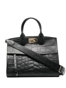 Ferragamo sac à main The Studio en effet peau de crocodile - Noir