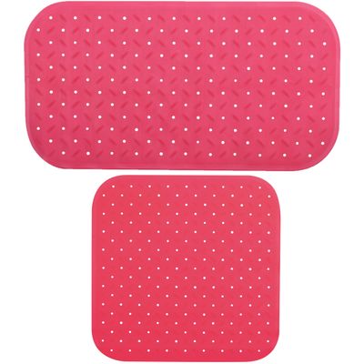 MSV Douche/bad anti-slip matten set badkamer - rubber - 2x stuks - fuchsia roze - 2 formaten
