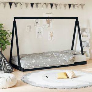 Kinderbedframe 90x190 cm massief grenenhout zwart