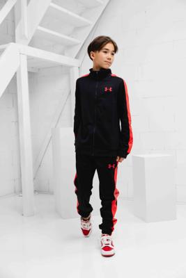 Under Armour Rival Knit Trainingspak Kids Zwart/Rood - Maat 116 - Kleur: RoodZwart | Soccerfanshop